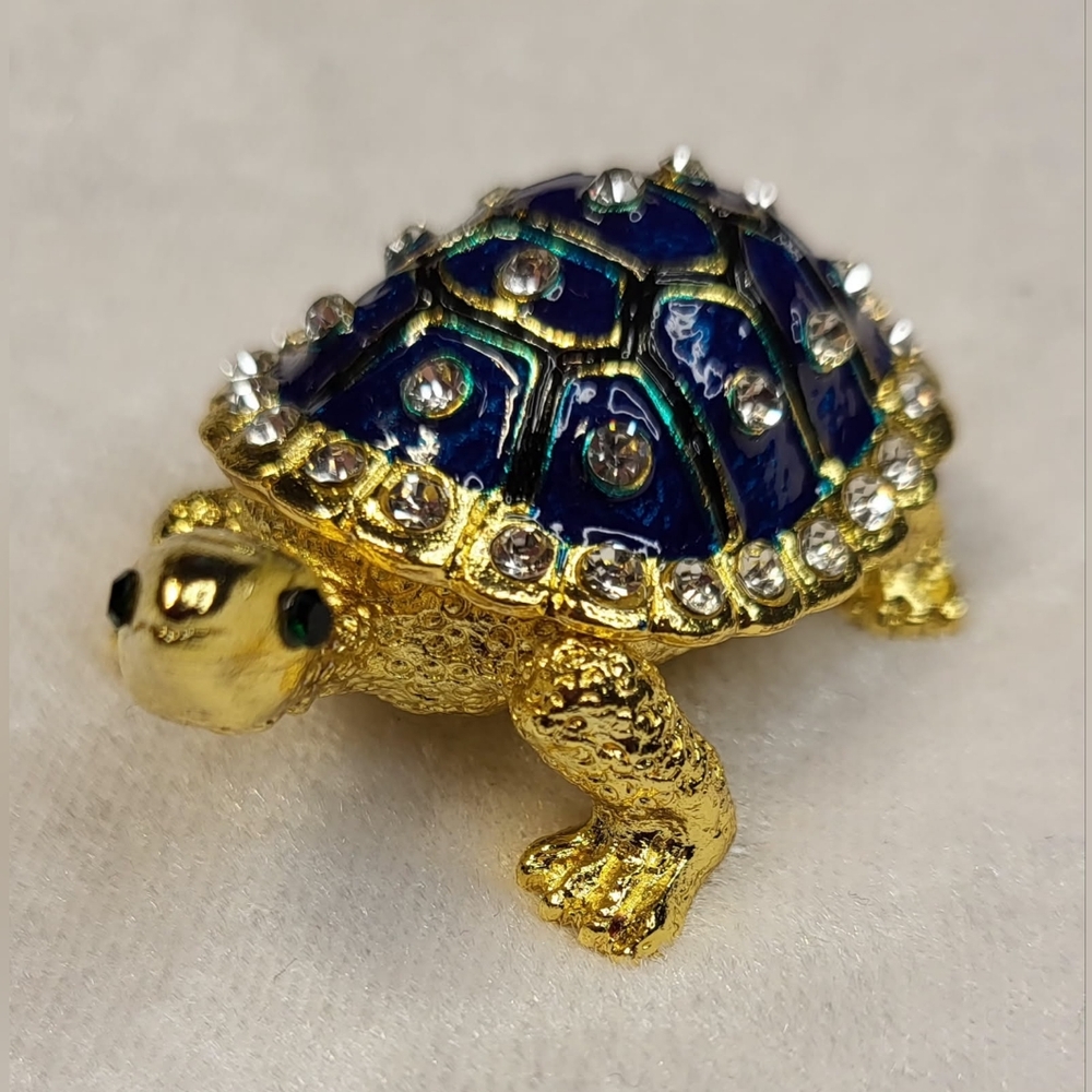 ✨️ New Enamel & Jeweled Turtle Metal Trinket Box